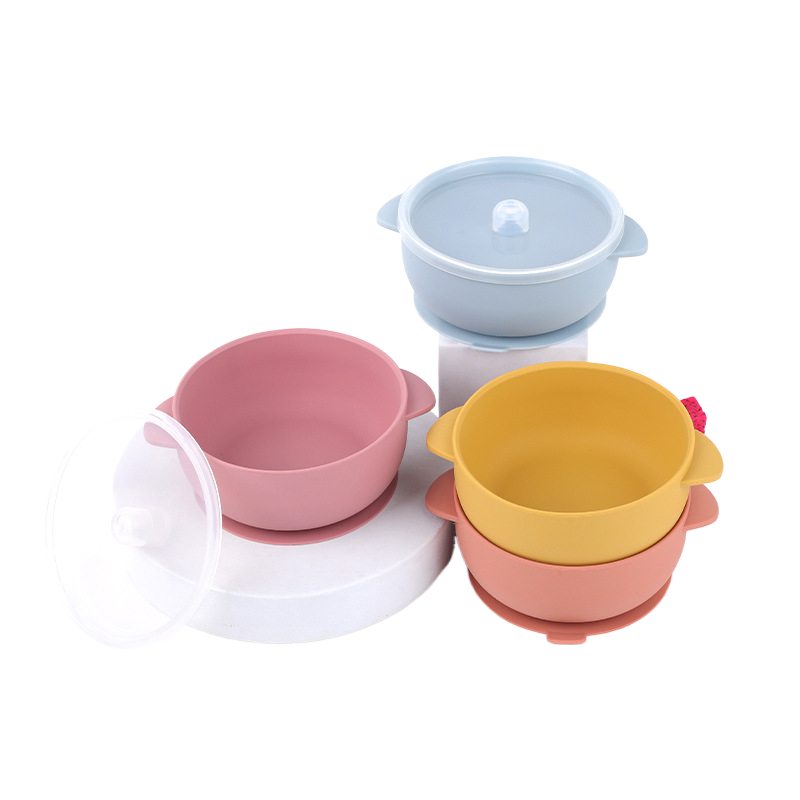 Baby Silicone Feeding Bowl with Suction Base and Cover